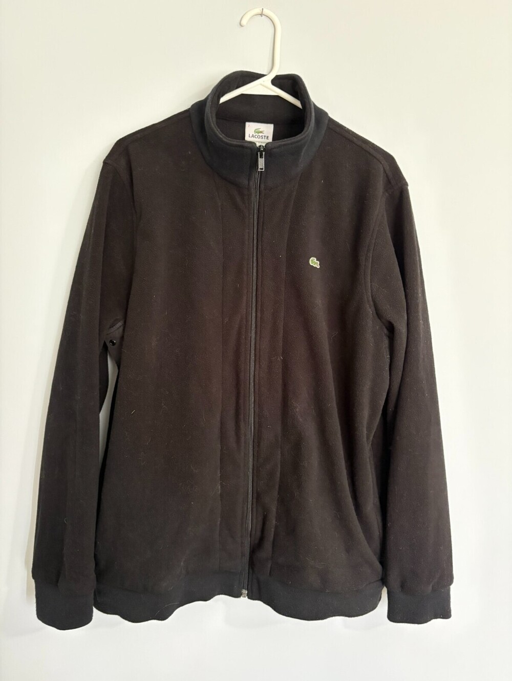 Lacoste Jacket Mens Size 7 (XXL) Black Fleece Full Zip Mock Neck Croc Logo